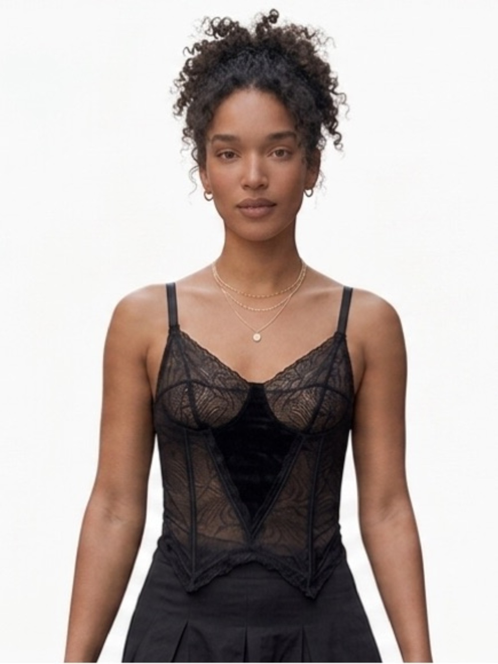 Vintage Coquette International Black Lace Corset Bustier Top - Size L